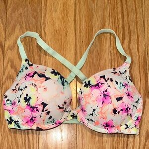 Like New | VS PINK Bra | Neon Floral Print | Sea Foam Green Multi-way Straps |